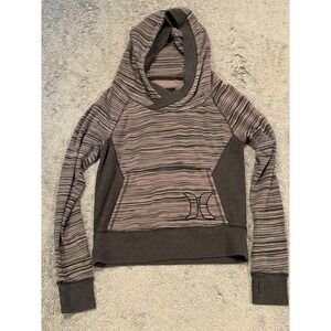 Hurley Hoodie Womens S Wrap Neck Gray Striped Surf Skate Casual Sweatshirt